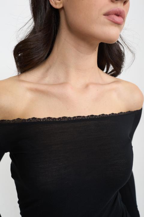 Maglia scollo barca pizzo nero/nero - Autunno - Inverno 2025 | Brend