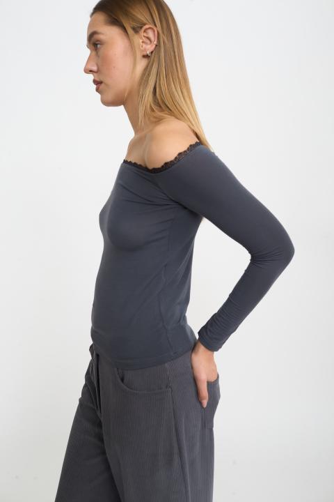 Maglia scollo barca pizzo piombo/nero - Autunno - Inverno 2025 | Brend