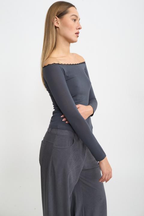 Maglia scollo barca pizzo piombo/nero - Autunno - Inverno 2025 | Brend