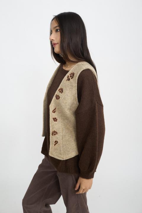 Gilet ricami lana beige - Autunno - Inverno 2025 | Brend