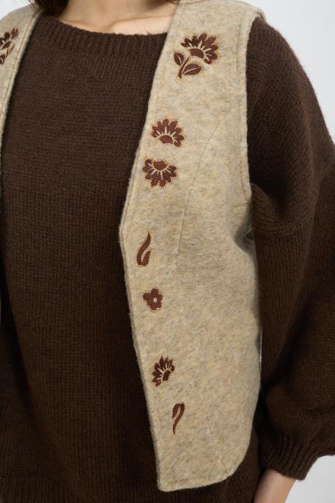 Gilet ricami lana beige - Autunno - Inverno 2025 | Brend
