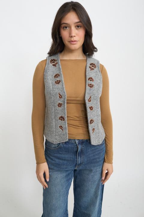 Gilet ricami lana grigio - Autunno - Inverno 2025 | Brend