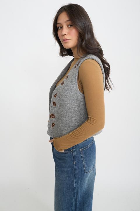 Gilet ricami lana grigio - Autunno - Inverno 2025 | Brend