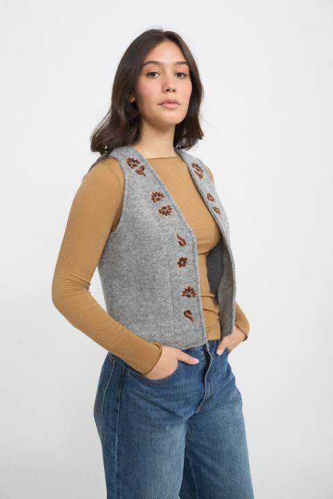 Gilet ricami lana grigio - Autunno - Inverno 2025 | Brend