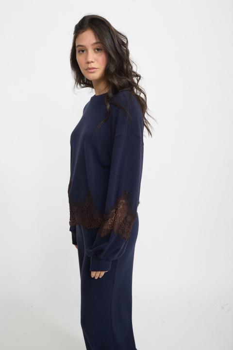 Maglia girocollo pizzo blu - Autunno - Inverno 2025 | Brend