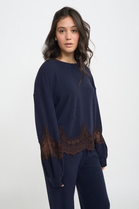 Maglia girocollo pizzo blu - Autunno - Inverno 2025 | Brend