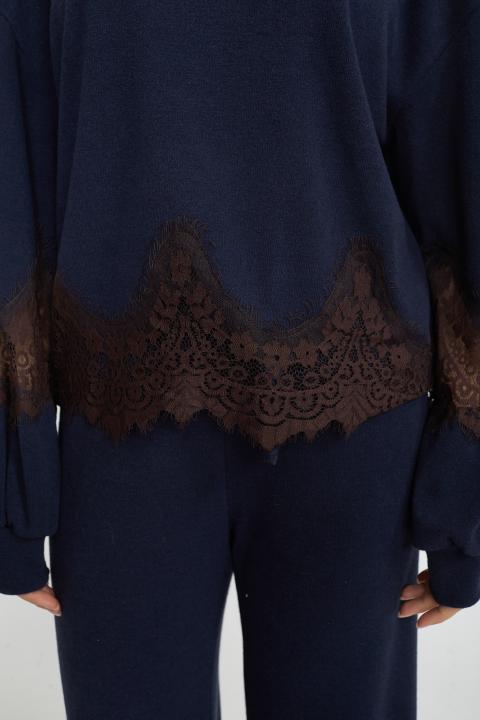 Maglia girocollo pizzo blu - Autunno - Inverno 2025 | Brend