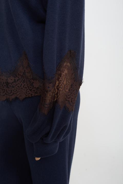 Maglia girocollo pizzo blu - Autunno - Inverno 2025 | Brend