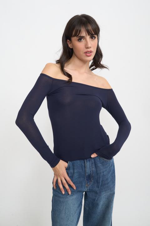 Maglia scollo barca modal blu - Autunno - Inverno 2025 | Brend