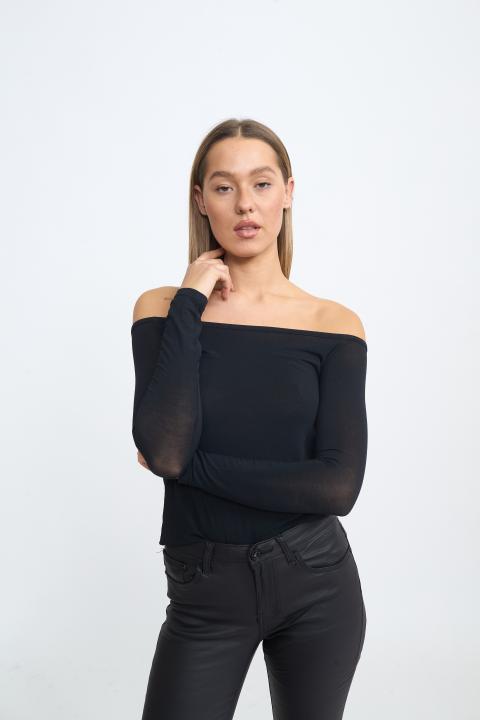 Maglia scollo barca modal nero - Autunno - Inverno 2025 | Brend