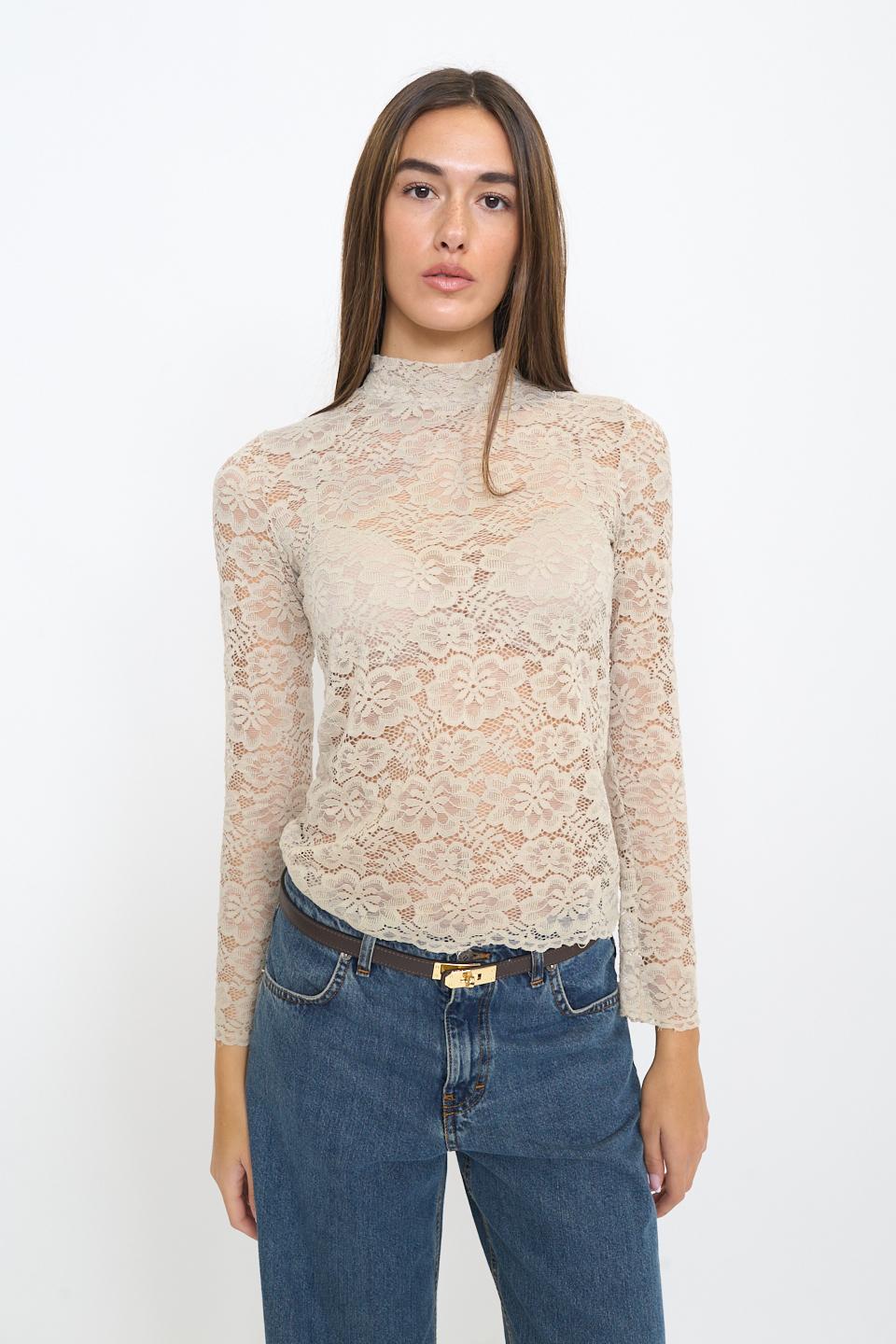 Maglia lupetto pizzo beige - Autunno - Inverno 2025 | Brend