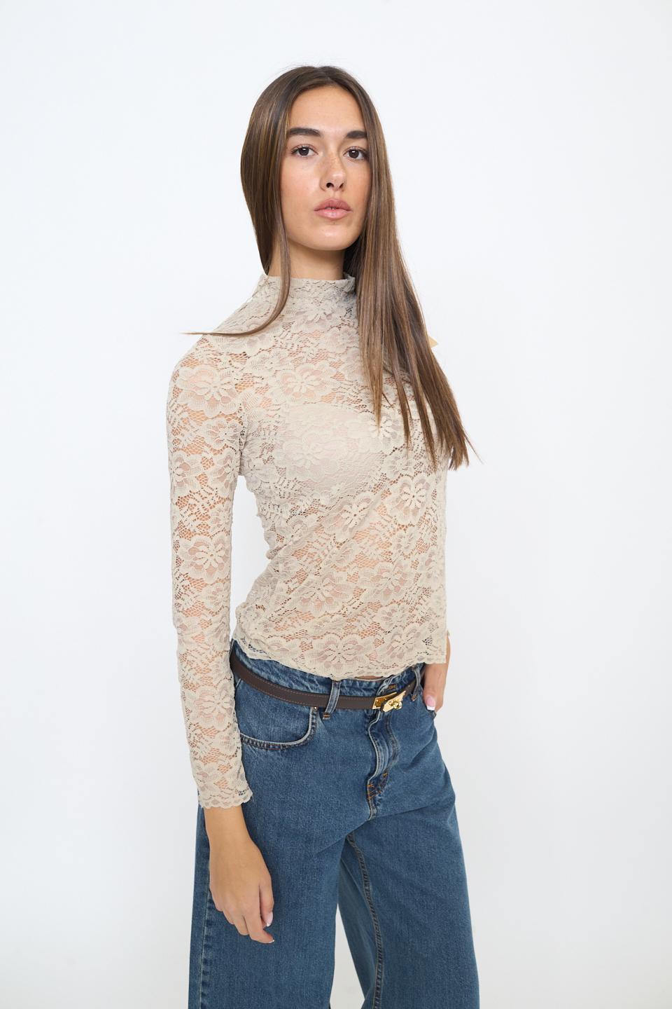 Maglia lupetto pizzo beige - Autunno - Inverno 2025 | Brend