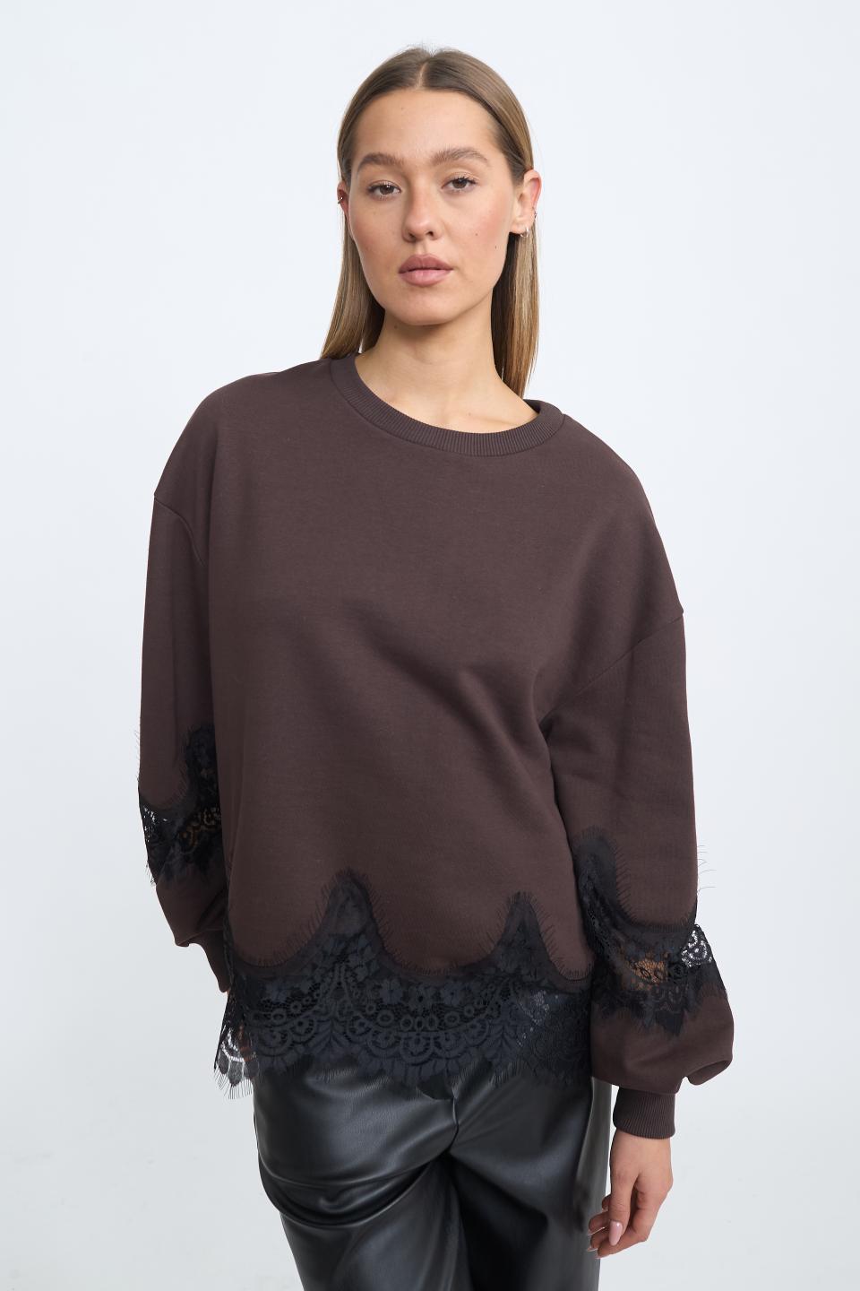 Felpa decori pizzo moro/nero - Autunno - Inverno 2025 | Brend