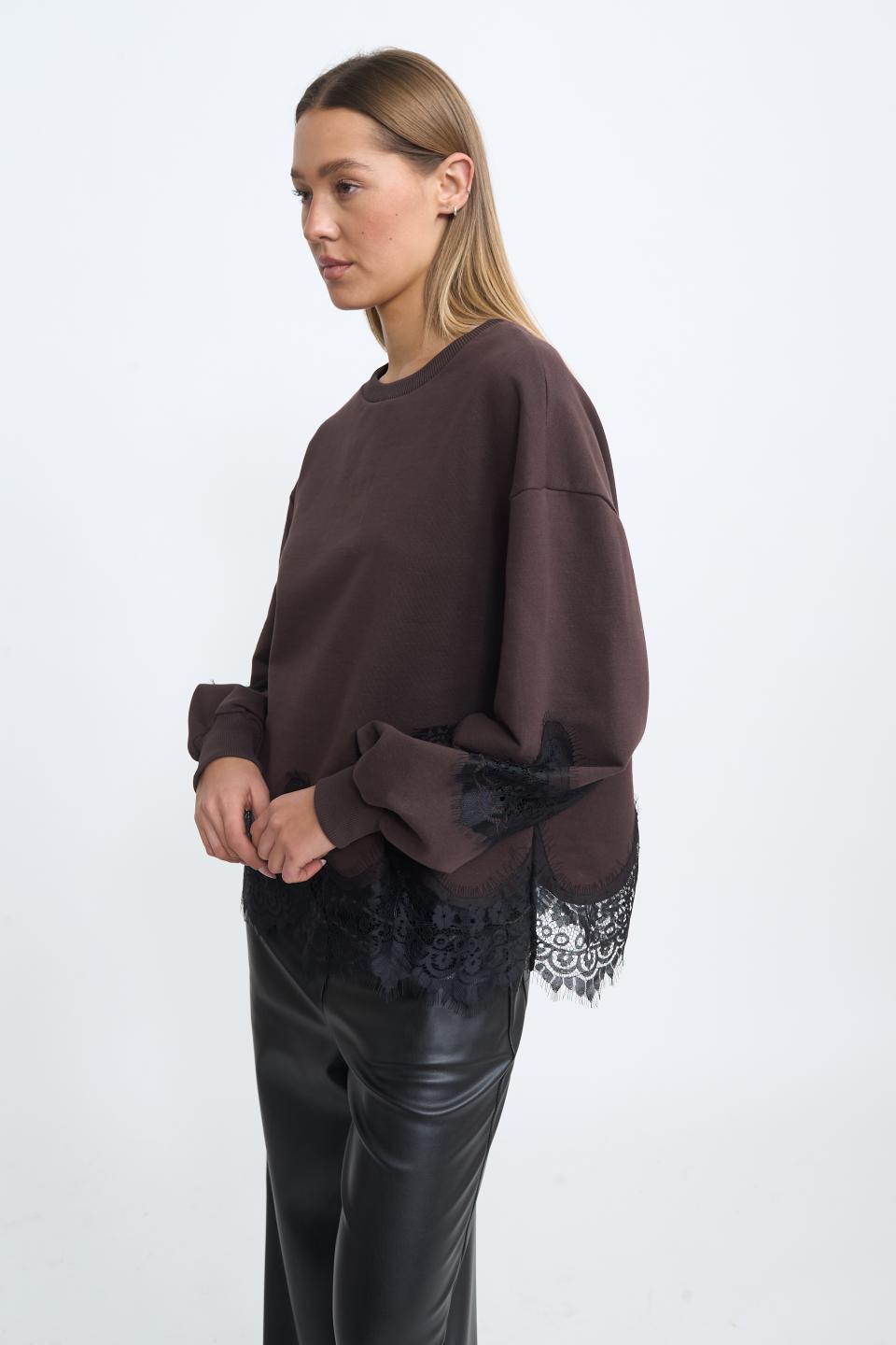 Felpa decori pizzo moro/nero - Autunno - Inverno 2025 | Brend