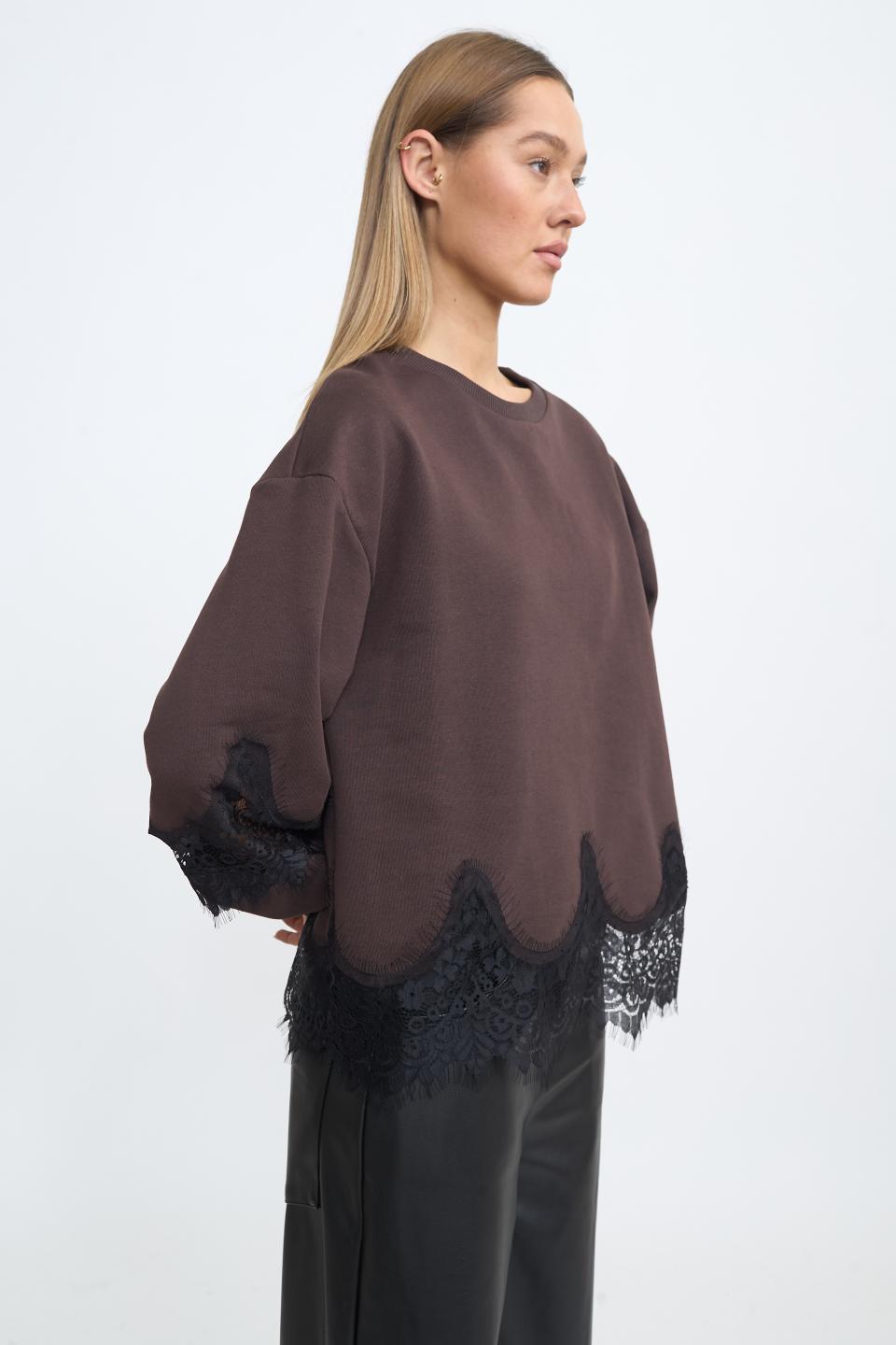 Felpa decori pizzo moro/nero - Autunno - Inverno 2025 | Brend