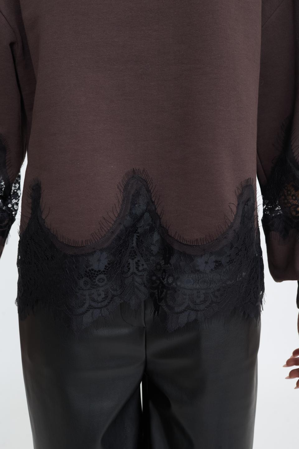 Felpa decori pizzo moro/nero - Autunno - Inverno 2025 | Brend