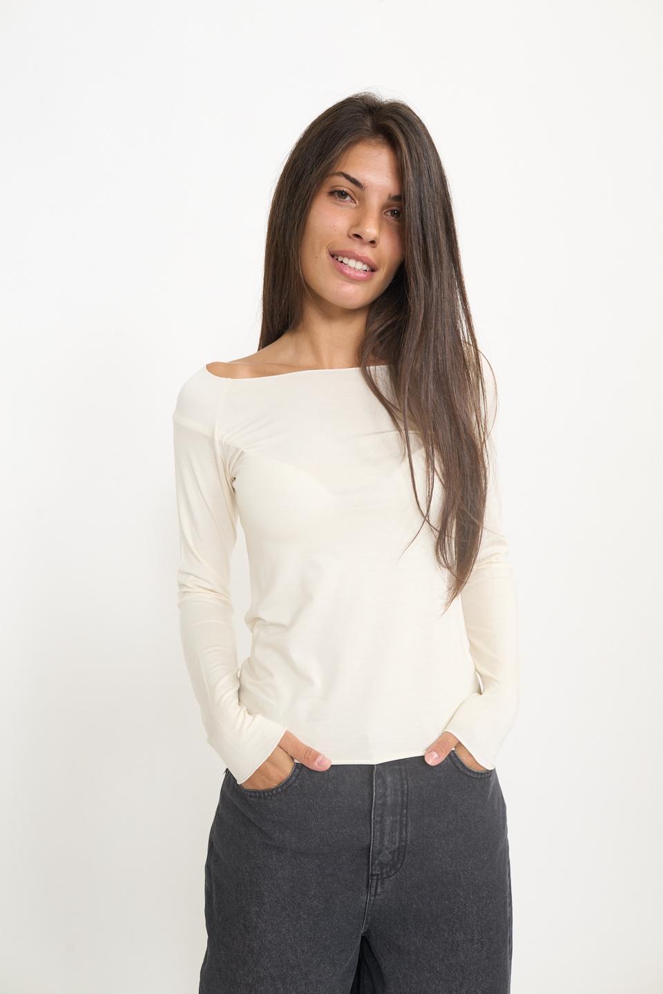 Maglia scollo barca frullino avorio - Autunno - Inverno 2025 | Brend