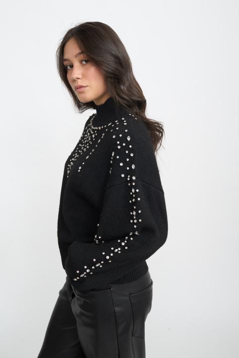 Maglia collo vulcano strass nero - Autunno - Inverno 2025 | Brend