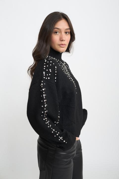 Maglia collo vulcano strass nero - Autunno - Inverno 2025 | Brend