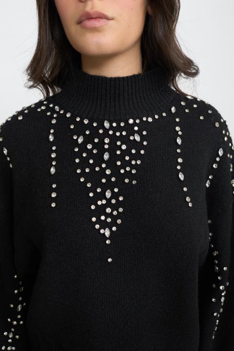 Maglia collo vulcano strass nero - Autunno - Inverno 2025 | Brend