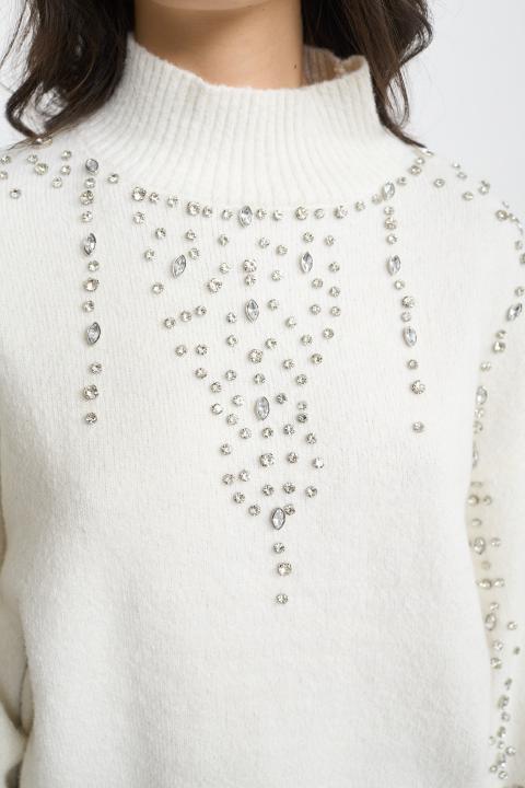 Maglia collo vulcano strass panna - Autunno - Inverno 2025 | Brend