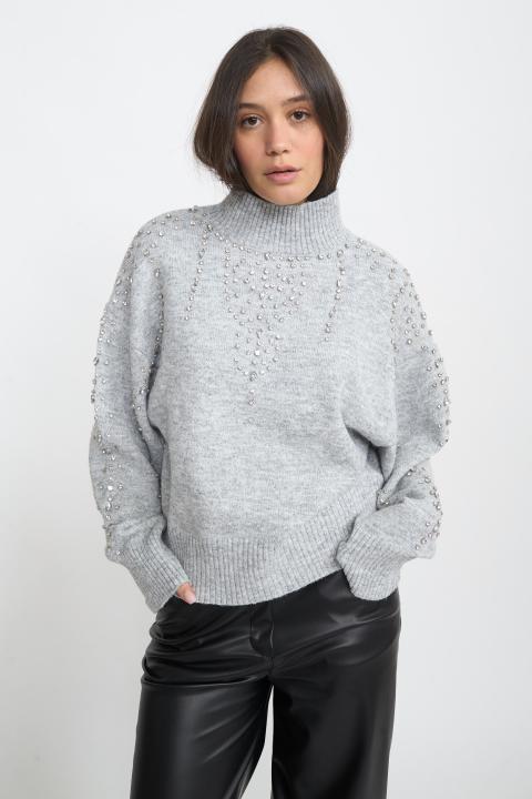 Maglia collo vulcano strass perla - Autunno - Inverno 2025 | Brend