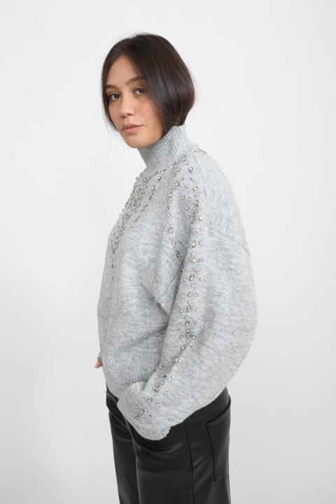 Maglia collo vulcano strass perla - Autunno - Inverno 2025 | Brend