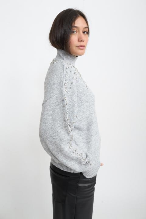 Maglia collo vulcano strass perla - Autunno - Inverno 2025 | Brend