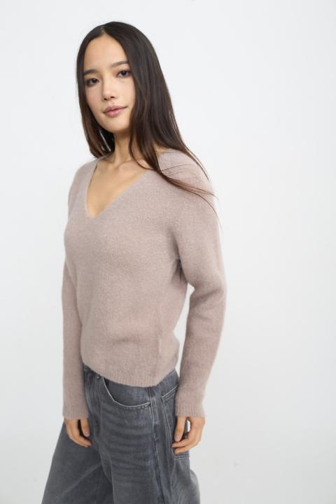 Maglia scollo V alpaca tortora - Autunno - Inverno 2025 | Brend