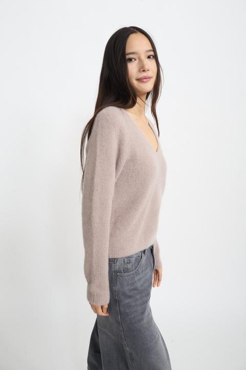 Maglia scollo V alpaca tortora - Autunno - Inverno 2025 | Brend