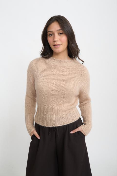Maglia paricollo paillettes beige - Autunno - Inverno 2025 | Brend
