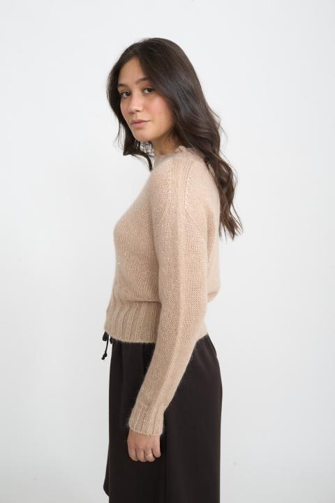 Maglia paricollo paillettes beige - Autunno - Inverno 2025 | Brend