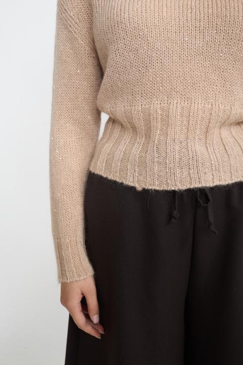 Maglia paricollo paillettes beige - Autunno - Inverno 2025 | Brend