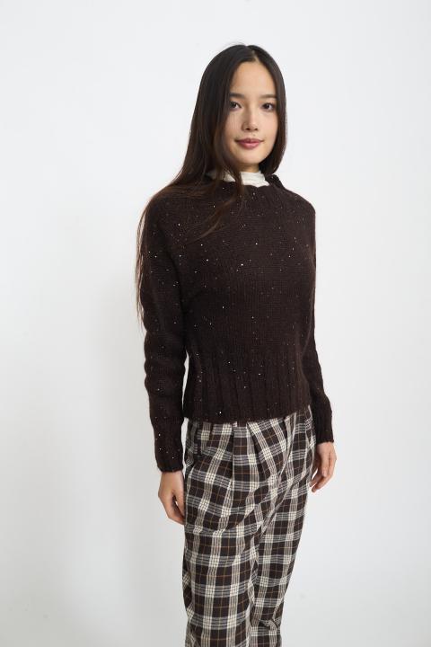 Maglia paricollo paillettes cioccolato fondente - Autunno - Inverno 2025 | Brend