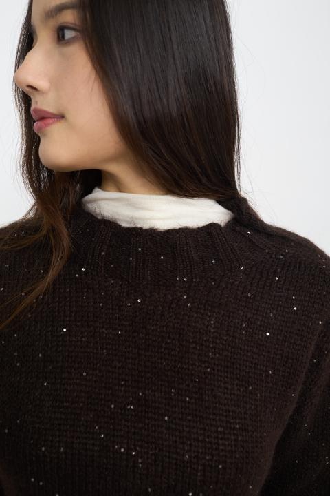 Maglia paricollo paillettes cioccolato fondente - Autunno - Inverno 2025 | Brend