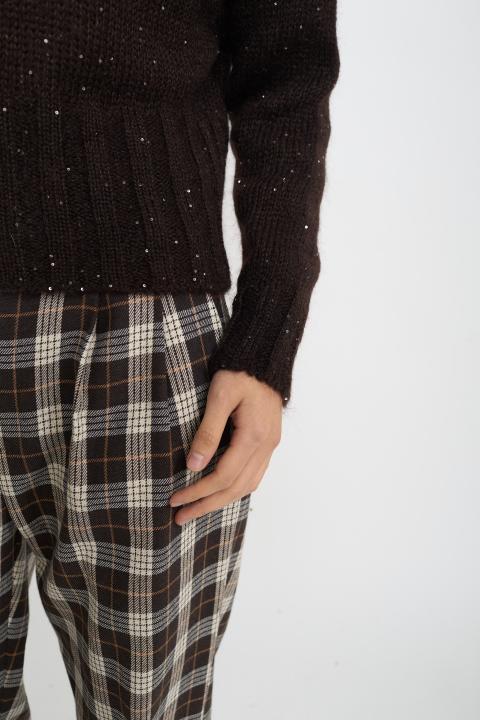 Maglia paricollo paillettes cioccolato fondente - Autunno - Inverno 2025 | Brend