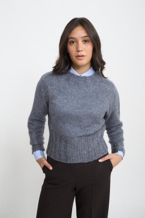 Maglia paricollo paillettes grigio melange - Autunno - Inverno 2025 | Brend