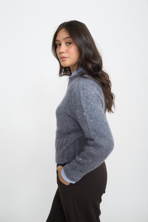 Maglia paricollo paillettes grigio melange - Autunno - Inverno 2025 | Brend