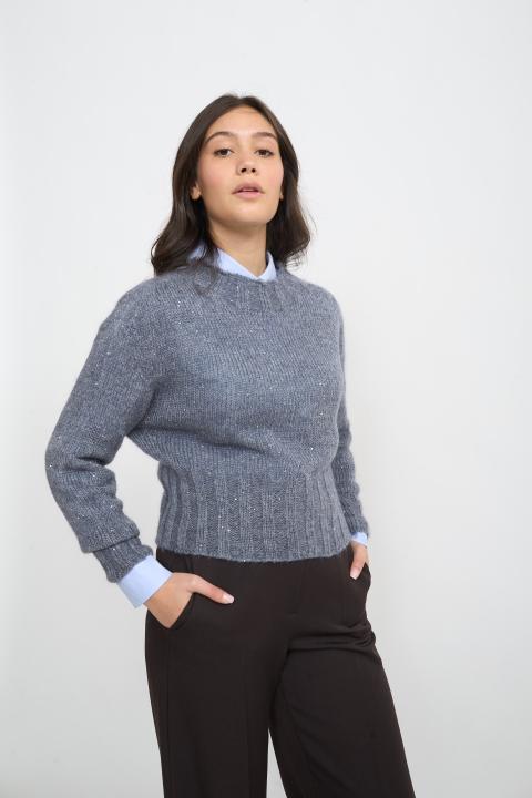 Maglia paricollo paillettes grigio melange - Autunno - Inverno 2025 | Brend