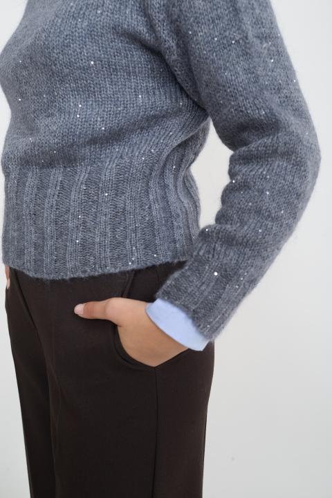 Maglia paricollo paillettes grigio melange - Autunno - Inverno 2025 | Brend