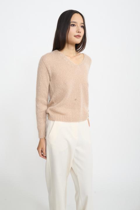 Maglia scollo v paillettes beige - Autunno - Inverno 2025 | Brend