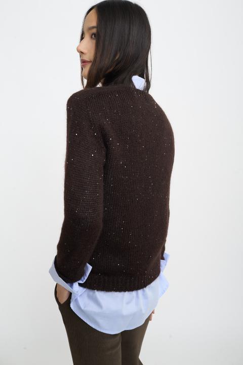 Maglia scollo v paillettes cioccolato fondente - Autunno - Inverno 2025 | Brend