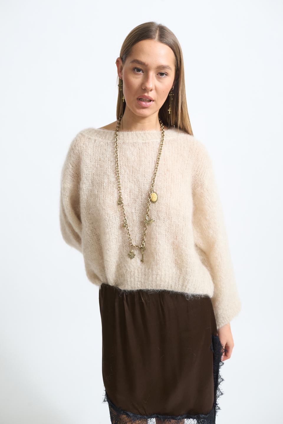 Maglia manica lunga mohair beige - Autunno - Inverno 2025 | Brend