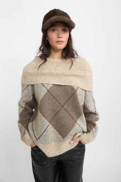 Maglia scollo shiffer rombi rombi panna - Autunno - Inverno 2025 | Brend