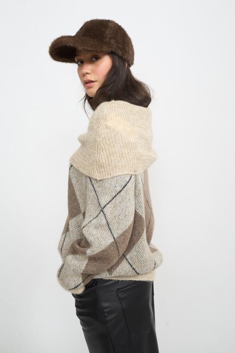 Maglia scollo shiffer rombi rombi panna - Autunno - Inverno 2025 | Brend