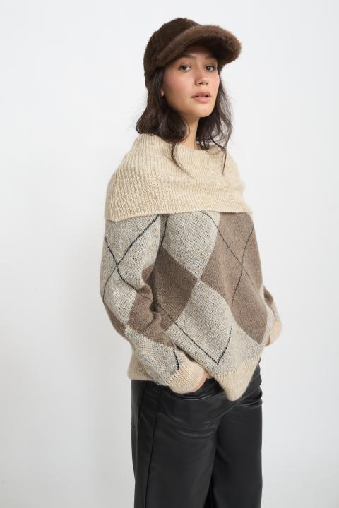 Maglia scollo shiffer rombi rombi panna - Autunno - Inverno 2025 | Brend