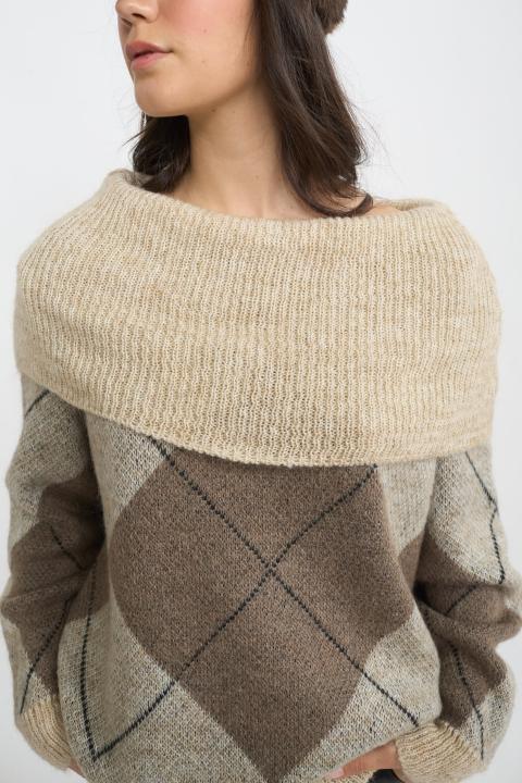 Maglia scollo shiffer rombi rombi panna - Autunno - Inverno 2025 | Brend