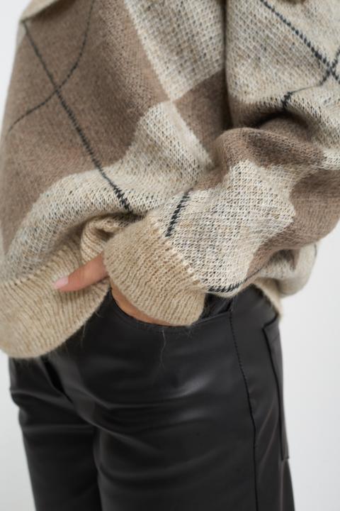 Maglia scollo shiffer rombi rombi panna - Autunno - Inverno 2025 | Brend