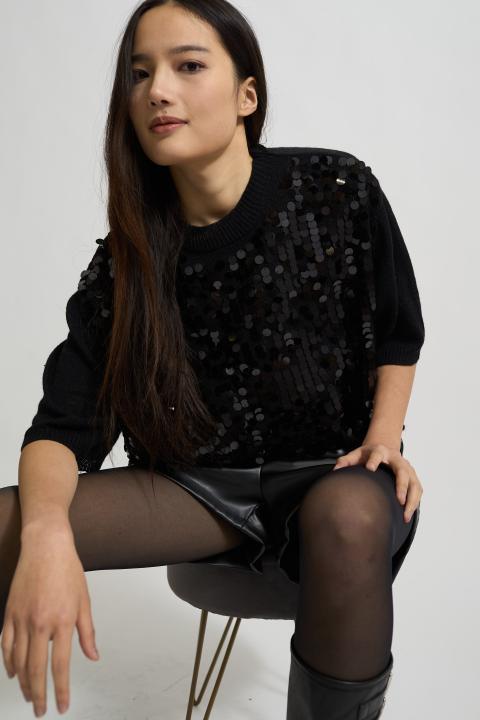 Maglia mezza manica paillettes nero - Autunno - Inverno 2025 | Brend