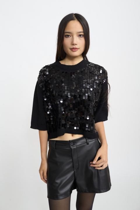 Maglia mezza manica paillettes nero - Autunno - Inverno 2025 | Brend